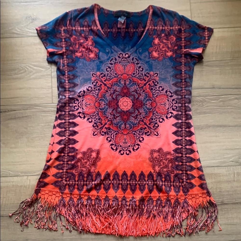 Only Mine Bohemian Fringe Hem Top - Multicolor